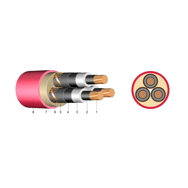 Câble cuivre tripolaire isolé XLPE blindé / N2XSY